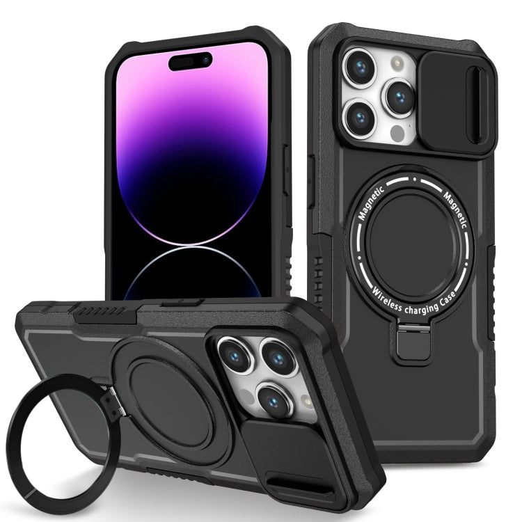 For iPhone 14 Pro Sliding Camshield Magsafe Holder TPU Hybrid PC Phone Case(Black) - iPhone 14 Pro Cases by buy2fix | Online Shopping UK | buy2fix