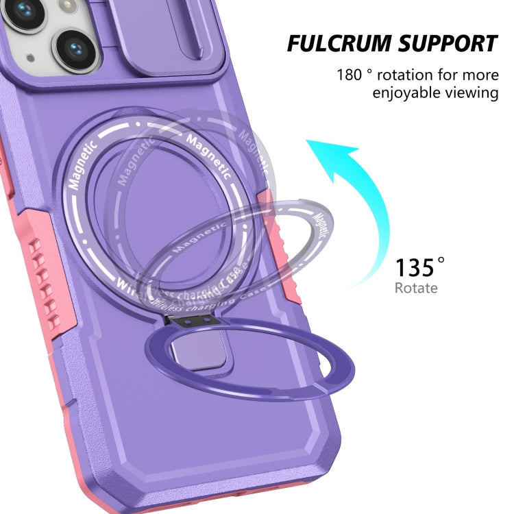 For iPhone 13 Sliding Camshield Magsafe Holder TPU Hybrid PC Phone Case(Pink Purple) - iPhone 13 Cases by buy2fix | Online Shopping UK | buy2fix