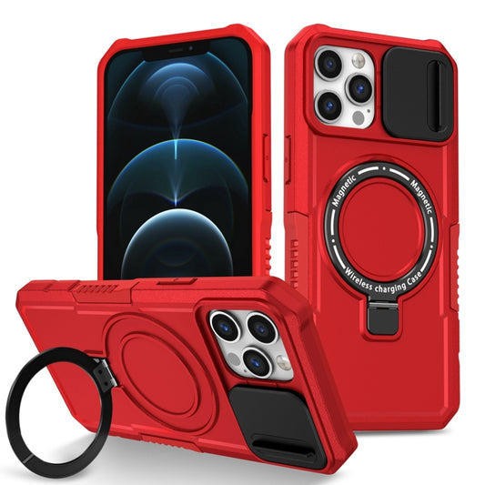 For iPhone 12 Pro Max Sliding Camshield Magsafe Holder TPU Hybrid PC Phone Case(Red) - iPhone 12 Pro Max Cases by buy2fix | Online Shopping UK | buy2fix