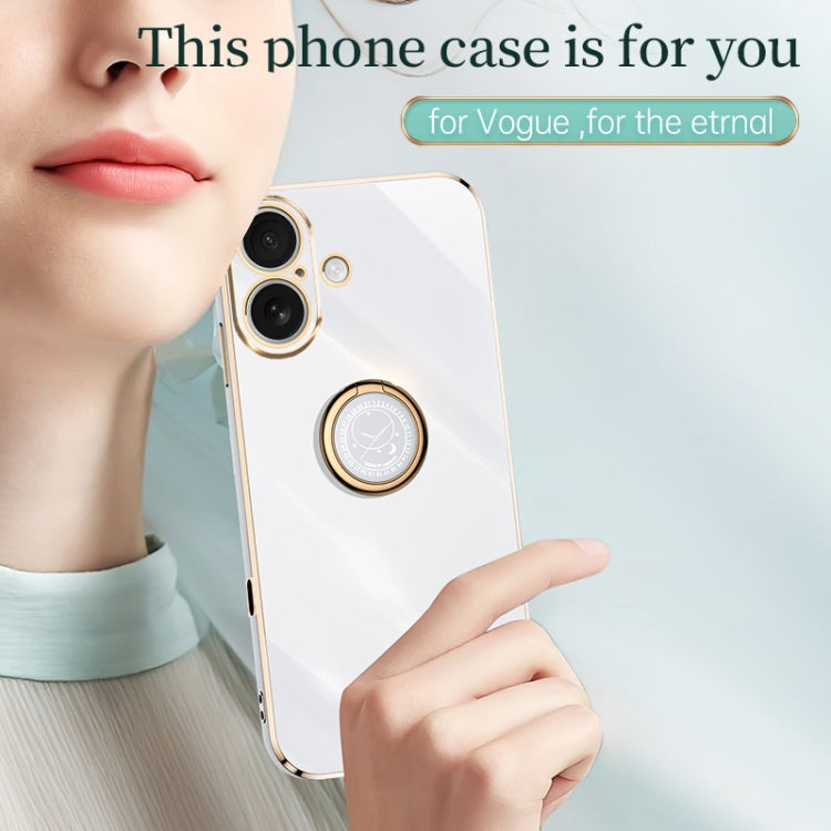 For iPhone 16 XINLI Straight Edge 6D Electroplate TPU Phone Case with Ring Holder(Celestial Blue) - iPhone 16 Cases by XINLI | Online Shopping UK | buy2fix