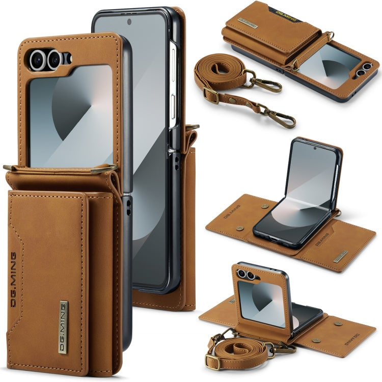 For Samsung Galaxy Z Flip6 DG.MING M2 Series Card Bag Magnetic Leather Phone Case(Brown) - Galaxy Z Flip6 5G Cases by DG.MING | Online Shopping UK | buy2fix