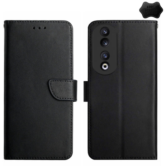 For Honor 90 HT02 Genuine Leather Fingerprint-proof Flip Phone Case(Black) - Honor Cases by buy2fix | Online Shopping UK | buy2fix