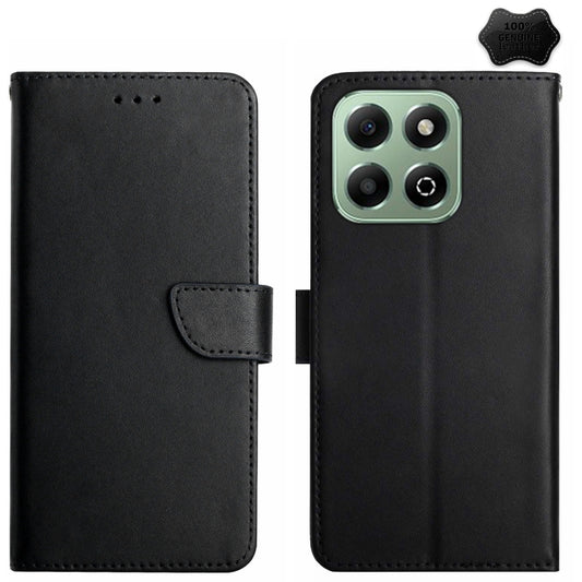 For Honor X6b HT02 Genuine Leather Fingerprint-proof Flip Phone Case(Black) - Honor Cases by buy2fix | Online Shopping UK | buy2fix