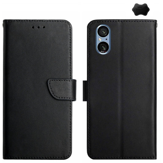 For Sony Xperia 5 V Genuine Leather Fingerprint-proof Horizontal Flip Phone Case(Black) - Sony Cases by buy2fix | Online Shopping UK | buy2fix