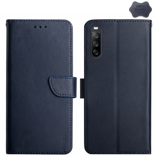 For Sony Xperia 10 VI Genuine Leather Fingerprint-proof Horizontal Flip Phone Case(Blue) - Sony Cases by buy2fix | Online Shopping UK | buy2fix