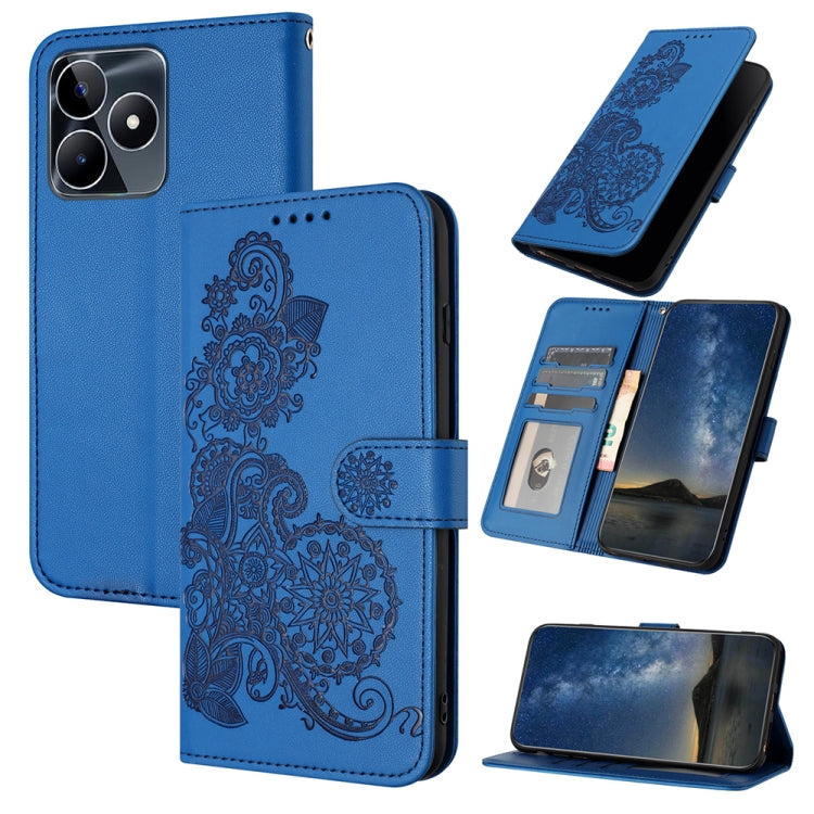 For Realme C53 Datura Flower Embossed Flip Leather Phone Case(Blue) - Realme Cases by buy2fix | Online Shopping UK | buy2fix