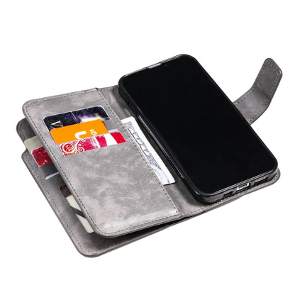 For iPhone 16 Pro Max Tri-Fold 9-Card Wallets Leather Phone Case(Grey) - iPhone 16 Pro Max Cases by buy2fix | Online Shopping UK | buy2fix