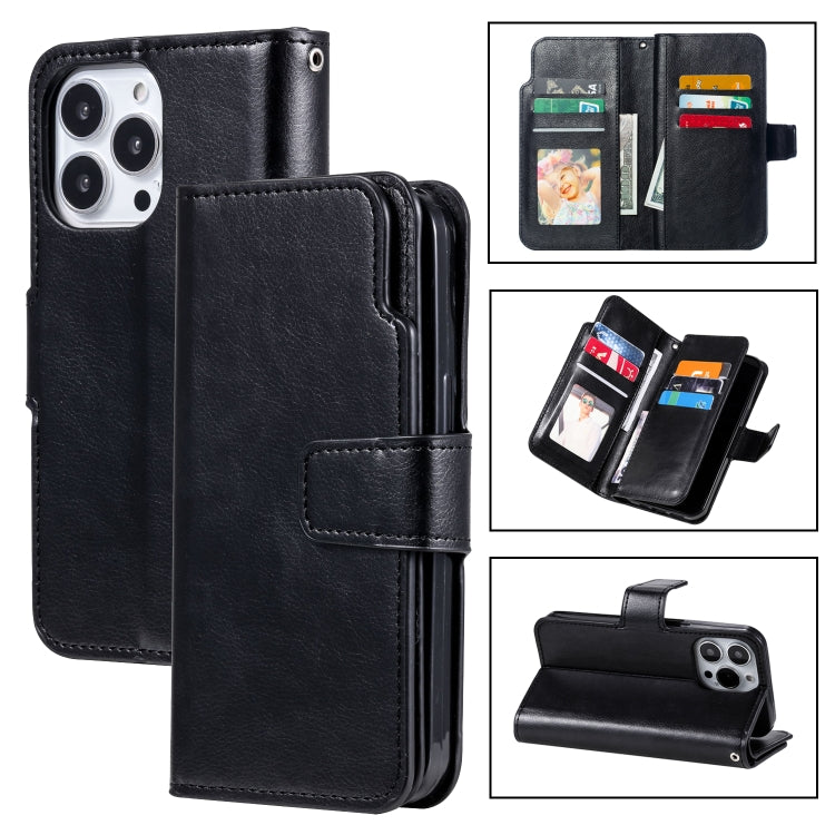 For iPhone 16 Pro Tri-Fold 9-Card Wallets Leather Phone Case(Black) - iPhone 16 Pro Cases by buy2fix | Online Shopping UK | buy2fix