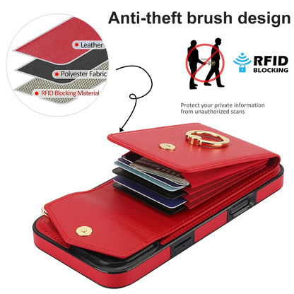 For iPhone 16 Pro Ring Holder RFID Card Slot Phone Case(Red) - iPhone 16 Pro Cases by buy2fix | Online Shopping UK | buy2fix