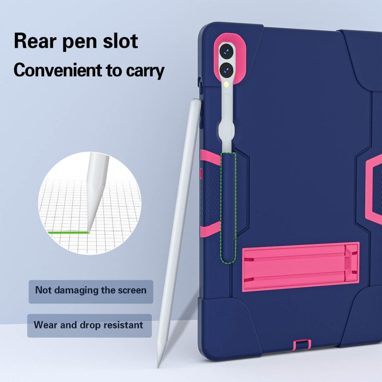 For Samsung Galaxy Tab S9+ Contrast Color Silicone PC Tablet Case with Holder(Navy Blue + Rose Red) - Galaxy Tab S9+ Cases by buy2fix | Online Shopping UK | buy2fix