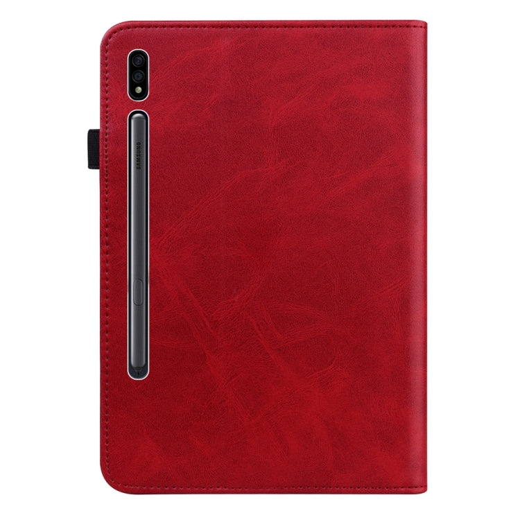 For Samsung Galaxy Tab S9+ / S9 FE+ Solid Color Stripe Embossed Leather Tablet Case(Red) - Galaxy Tab S9 FE+ by buy2fix | Online Shopping UK | buy2fix