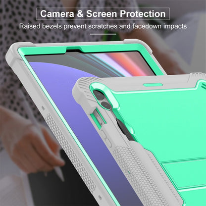 For Samsung Galaxy Tab S9+ Shockproof Silicone Hybrid PC Tablet Case with Holder(Mint Green + Grey) - Galaxy Tab S9+ Cases by buy2fix | Online Shopping UK | buy2fix