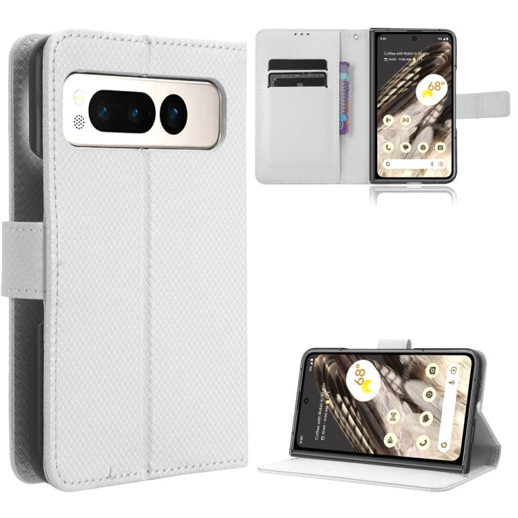 For Google Pixel Fold Diamond Texture Leather Phone Case(White) - Google Cases by buy2fix | Online Shopping UK | buy2fix