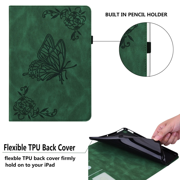 For Lenovo Tab M11/Xiaoxin Pad 11 2024 Butterfly Flower Embossed Leather Tablet Case(Green) - Lenovo by buy2fix | Online Shopping UK | buy2fix