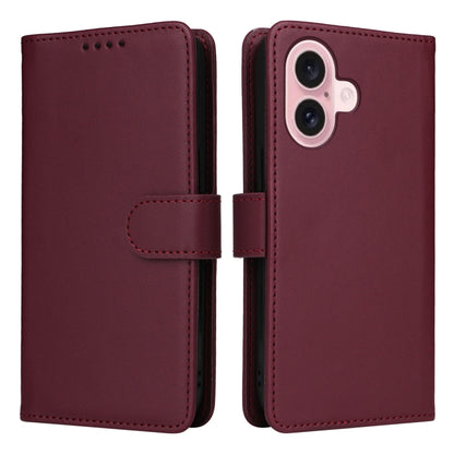 For iPhone 16 Plus BETOPNICE BN-005 2 in 1 Detachable Imitate Genuine Leather Phone Case(Wine Red) - iPhone 16 Plus Cases by BETOPNICE | Online Shopping UK | buy2fix