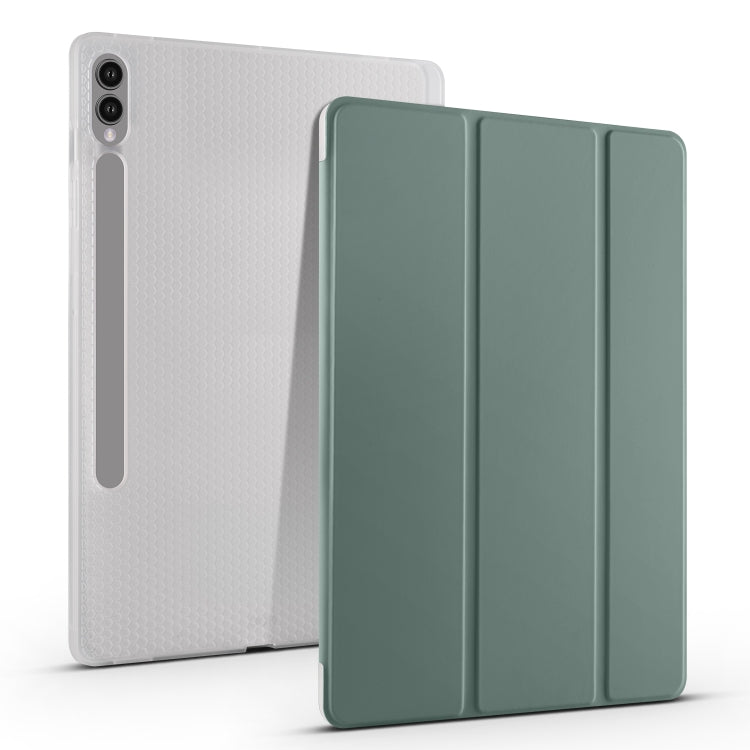 For Samsung Galaxy Tab S9+ 3-folding Transparent TPU Smart Leather Tablet Case with Pen Slot(Green) - Galaxy Tab S9+ Cases by buy2fix | Online Shopping UK | buy2fix