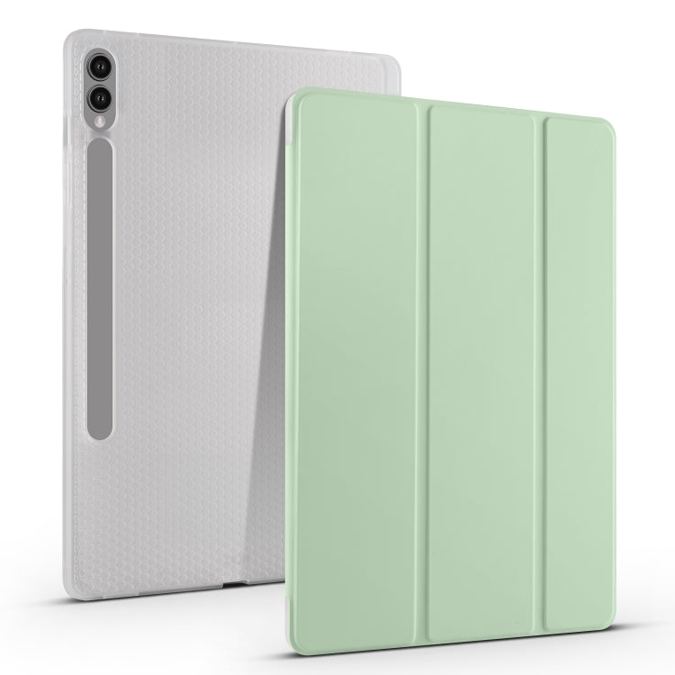 For Samsung Galaxy Tab S9+ 3-folding Transparent TPU Smart Leather Tablet Case with Pen Slot(Matcha Green) - Galaxy Tab S9+ Cases by buy2fix | Online Shopping UK | buy2fix