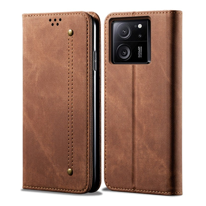 For Xiaomi Redmi K60 Ultra / 13T Denim Texture Casual Style Horizontal Flip Leather Case(Brown) - Redmi K60 Ultra Cases by buy2fix | Online Shopping UK | buy2fix