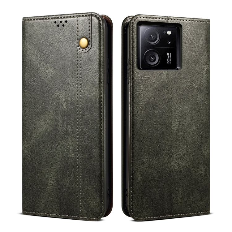 For Xiaomi Redmi K60 Ultra / 13T Oil Wax Crazy Horse Texture Leather Phone Case(Green) - Redmi K60 Ultra Cases by buy2fix | Online Shopping UK | buy2fix