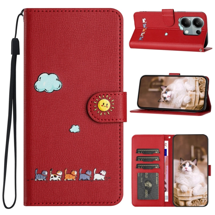 For Xiaomi Redmi Note 13 Pro 4G Cartoon Cats Leather Phone Case(Red) - Note 13 Pro Cases by buy2fix | Online Shopping UK | buy2fix