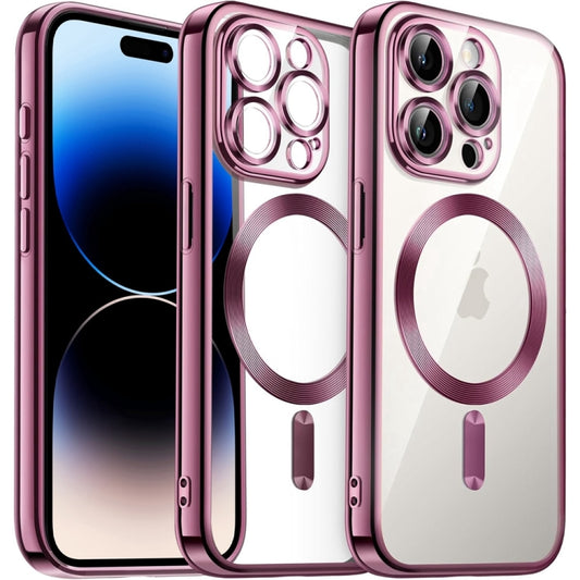 For iPhone 14 Pro Max Magsafe Magnetic Transparent Electroplated TPU Phone Case(Pink) - iPhone 14 Pro Max Cases by buy2fix | Online Shopping UK | buy2fix