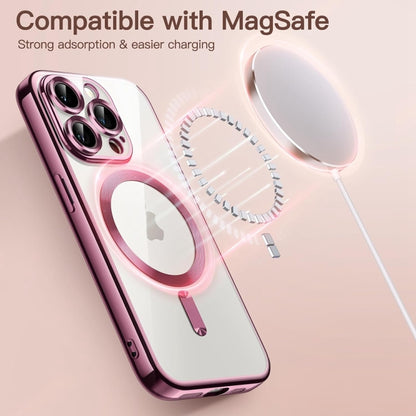 For iPhone 14 Pro Max Magsafe Magnetic Transparent Electroplated TPU Phone Case(Pink) - iPhone 14 Pro Max Cases by buy2fix | Online Shopping UK | buy2fix