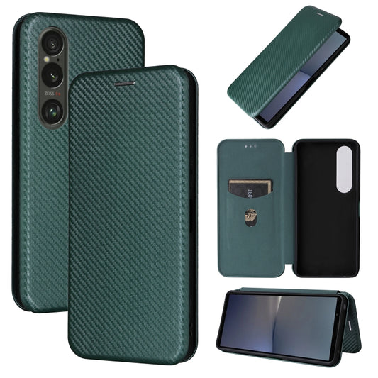 For Sony Xperia 1 VI 2024 Carbon Fiber Texture Flip Leather Phone Case(Green) - Sony Cases by buy2fix | Online Shopping UK | buy2fix