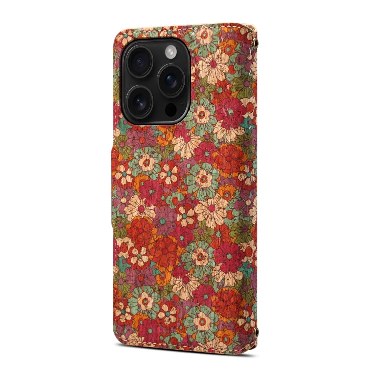 For iPhone 16 Pro Max Denior Flower Language Series Cork Fabric Oil Edge Leather Phone Case(Summer) - iPhone 16 Pro Max Cases by Denior | Online Shopping UK | buy2fix