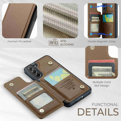 For Samsung Galaxy S21 FE 5G CaseMe C22 Card Slots Holder RFID Anti-theft Phone Case(Brown) - Galaxy Phone Cases by CaseMe | Online Shopping UK | buy2fix