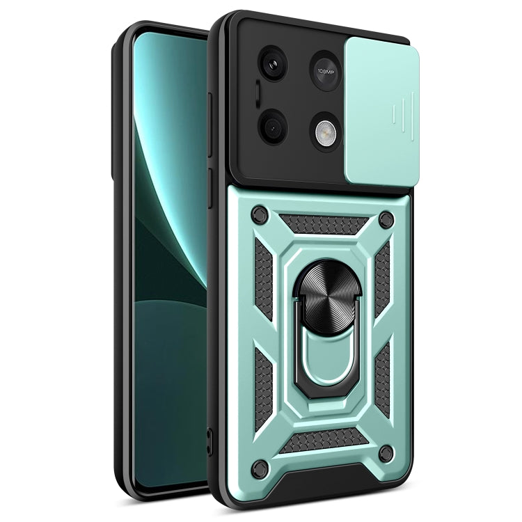 For Xiaomi Redmi Note 13 5G Sliding Camera Cover Design TPU Hybrid PC Phone Case(Mint Green) - Note 13 Cases by buy2fix | Online Shopping UK | buy2fix