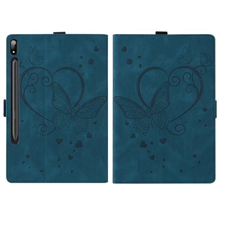 For Samsung Galaxy Tab S9 FE+ Love Butterfly Embossed Leather Tablet Case(Blue) - Galaxy Tab S9 FE+ by buy2fix | Online Shopping UK | buy2fix