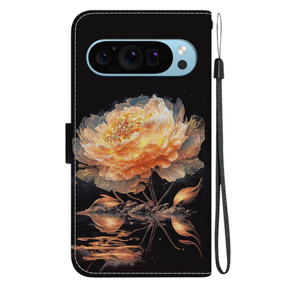 For Google Pixel 9 Pro Crystal Texture Colored Drawing Leather Phone Case(Gold Peony) - Google Cases by buy2fix | Online Shopping UK | buy2fix