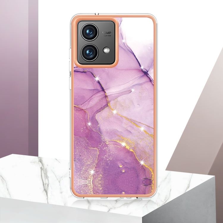 For Motorola Moto G84 Electroplating Marble Dual-side IMD Phone Case(Purple 001) - Motorola Cases by buy2fix | Online Shopping UK | buy2fix
