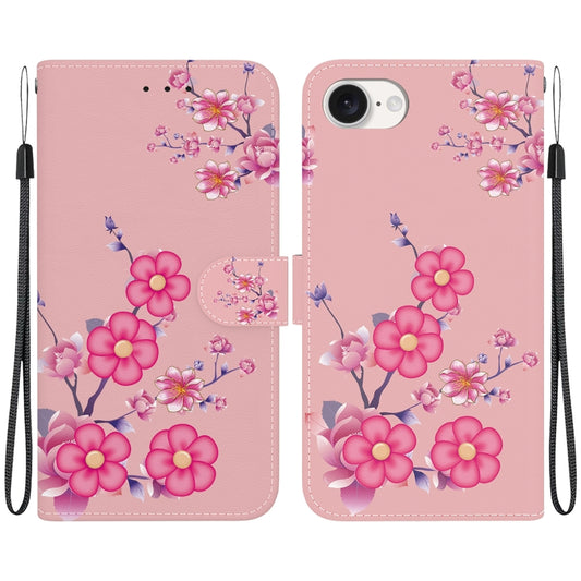 For iPhone SE 2024 Crystal Texture Colored Drawing Leather Phone Case(Cherry Blossoms) - More iPhone Cases by buy2fix | Online Shopping UK | buy2fix