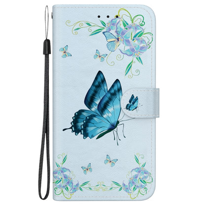 For iPhone 16e Crystal Texture Colored Drawing Leather Phone Case(Blue Pansies) - iPhone 16e Cases by buy2fix | Online Shopping UK | buy2fix