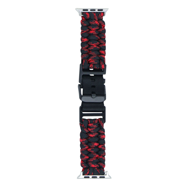 For Apple Watch Ultra 49mm Paracord Plain Braided Webbing Buckle Watch Band(Black Red) - Watch Bands by buy2fix | Online Shopping UK | buy2fix