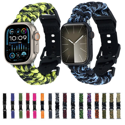 For Apple Watch Ultra 2 49mm Paracord Plain Braided Webbing Buckle Watch Band(Blue Green) - Watch Bands by buy2fix | Online Shopping UK | buy2fix