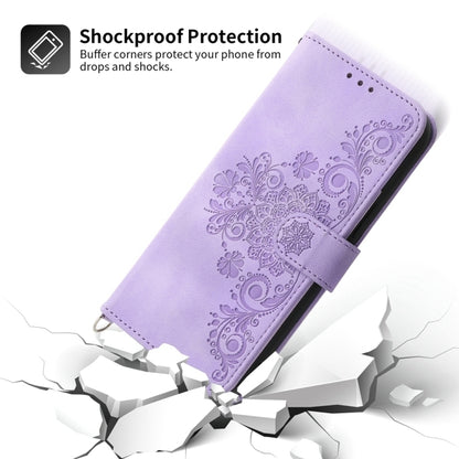 For iPhone SE 2024 Skin-feel Flowers Embossed Wallet Leather Phone Case(Purple) - More iPhone Cases by buy2fix | Online Shopping UK | buy2fix