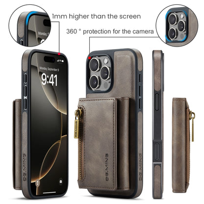 For iPhone 16 Pro DG.MING M5 Series Zip RFID Multi Card Detachable Leather Phone Case(Coffee) - iPhone 16 Pro Cases by DG.MING | Online Shopping UK | buy2fix