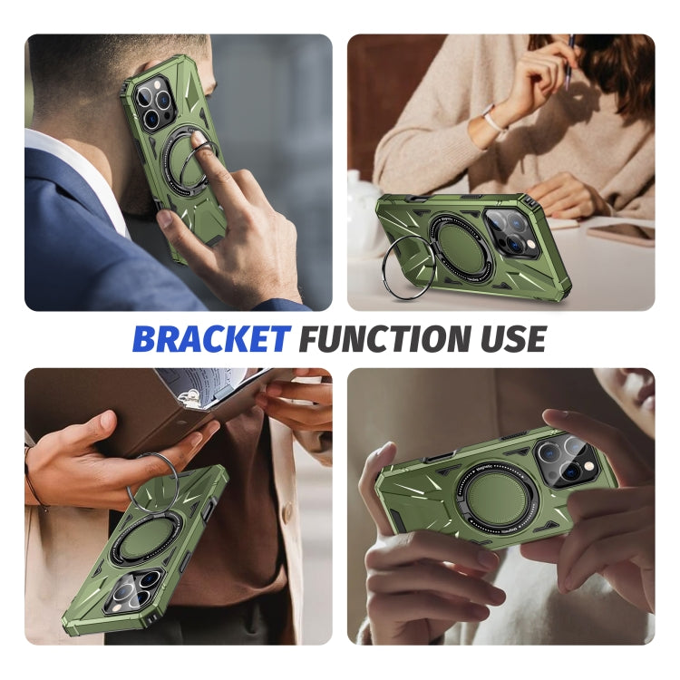 For iPhone 16 Pro Max MagSafe Magnetic Shockproof Phone Case with Ring Holder(Dark Green) - iPhone 16 Pro Max Cases by buy2fix | Online Shopping UK | buy2fix