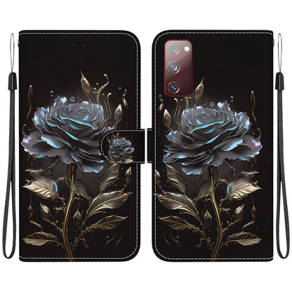 For Samsung Galaxy S20 FE 5G Crystal Texture Colored Drawing Leather Phone Case(Black Rose) - Galaxy S20 FE Cases by buy2fix | Online Shopping UK | buy2fix