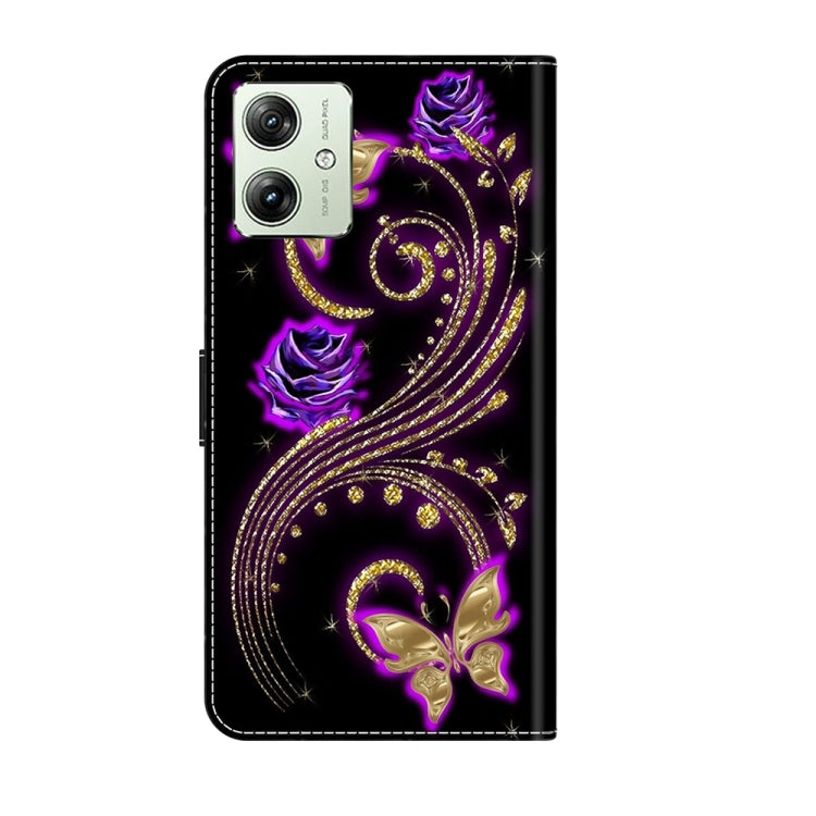 For Motorola Moto G54 Crystal 3D Shockproof Protective Leather Phone Case(Purple Flower Butterfly) - Motorola Cases by buy2fix | Online Shopping UK | buy2fix