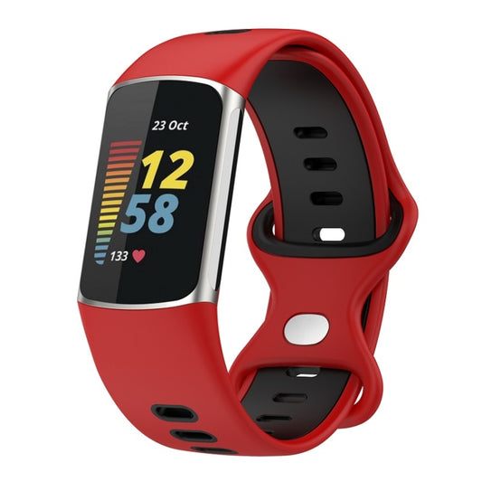 For Fitbit Charge 6 Two Color Silicone Watch Band(Red Black) - Watch Bands by buy2fix | Online Shopping UK | buy2fix