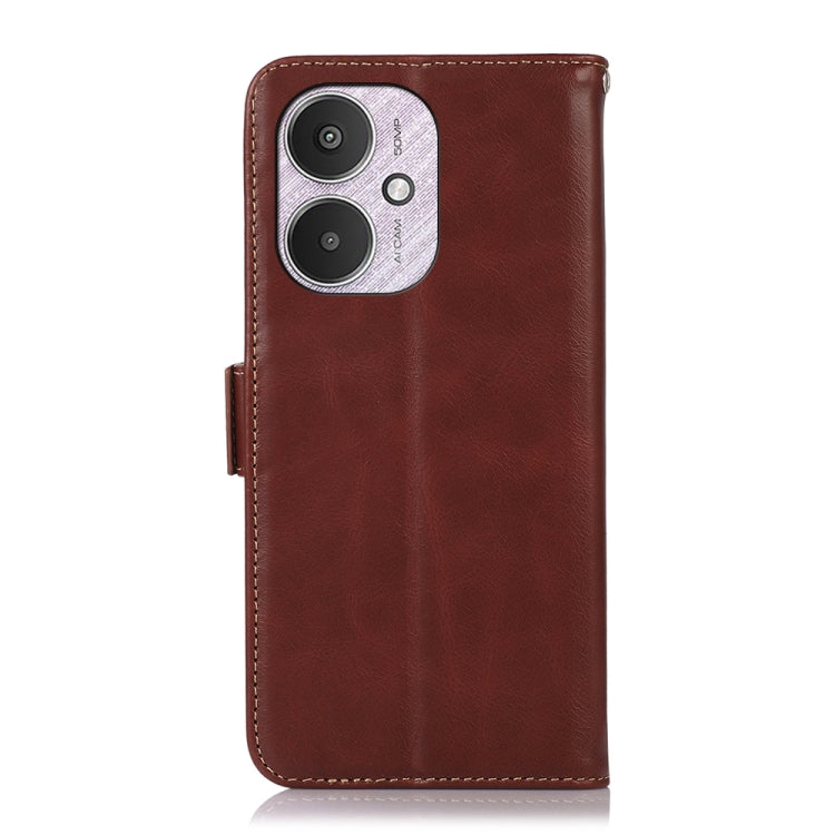 For Xiaomi Redmi 13C 4G/5G/Poco C65/Poco M6 Magnetic Crazy Horse Texture Genuine Leather RFID Phone Case(Brown) - 13C Cases by buy2fix | Online Shopping UK | buy2fix