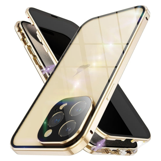 For iPhone 15 Pro Anti-peeping Magnetic Double-sided Tempered Glass Phone Case(Gold) - iPhone 15 Pro Cases by buy2fix | Online Shopping UK | buy2fix