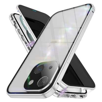 For iPhone 15 Plus Anti-peeping Magnetic Double-sided Tempered Glass Phone Case(Silver) - iPhone 15 Plus Cases by buy2fix | Online Shopping UK | buy2fix