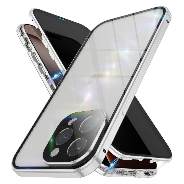 For iPhone 16 Pro Anti-peeping Magnetic Double-sided Tempered Glass Phone Case(Silver) - iPhone 16 Pro Cases by buy2fix | Online Shopping UK | buy2fix