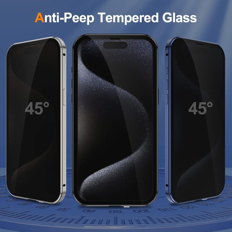 For iPhone 15 Anti-peeping Magnetic Double-sided Tempered Glass Phone Case(Grey) - iPhone 15 Cases by buy2fix | Online Shopping UK | buy2fix