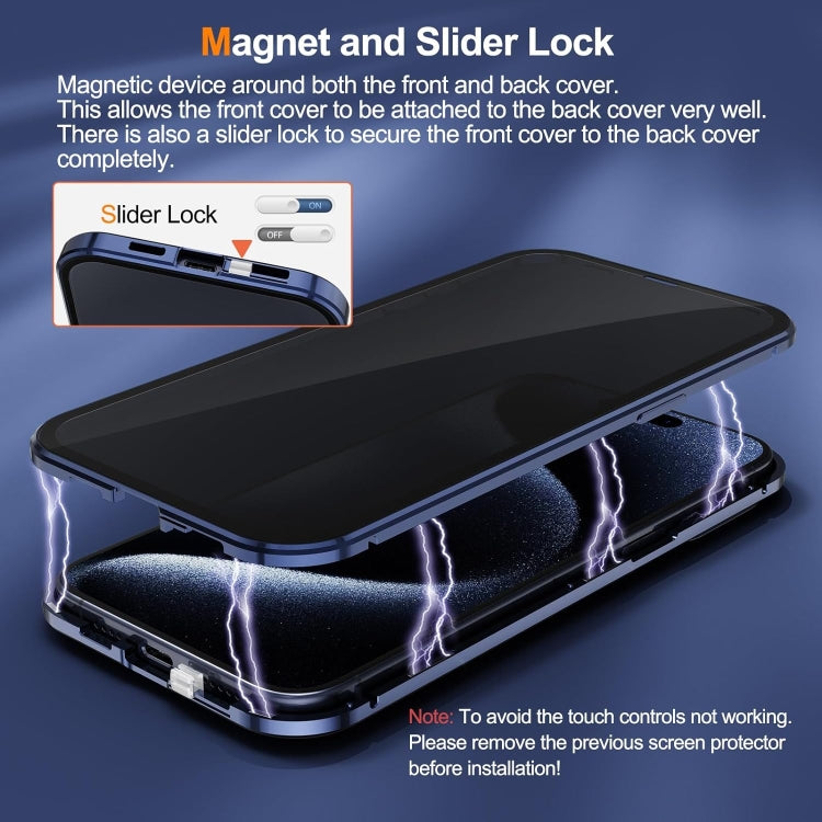 For iPhone 16 Pro Anti-peeping Magnetic Double-sided Tempered Glass Phone Case(Silver) - iPhone 16 Pro Cases by buy2fix | Online Shopping UK | buy2fix