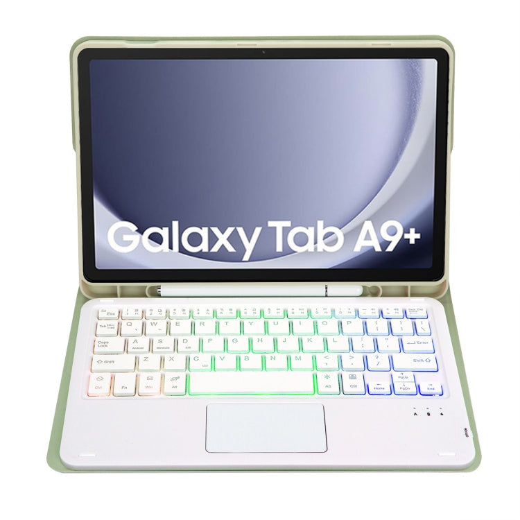 For Samsung Galaxy Tab A9+ X210/X215/X215 A09B-AS Candy Color Touch Backlight Bluetooth Keyboard Leather Tablet Case with Pen Holder(Light Green) - Samsung Keyboard by buy2fix | Online Shopping UK | buy2fix